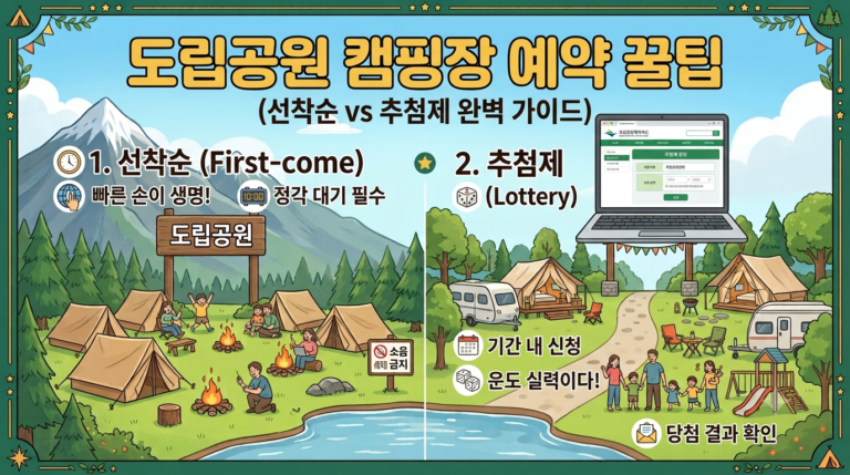 도립공원 캠핑장 예약 꿀팁 (선착순 vs 추첨제) – 성공 전략 총정리