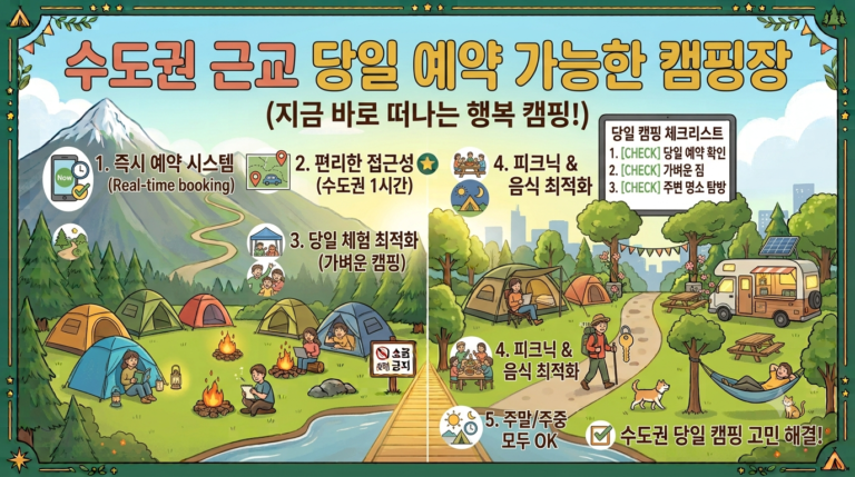 수도권 근교 당일 예약 가능한 캠핑장 찾기 완벽 가이드