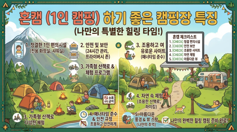 혼캠(1인 캠핑) 하기 좋은 캠핑장 특징